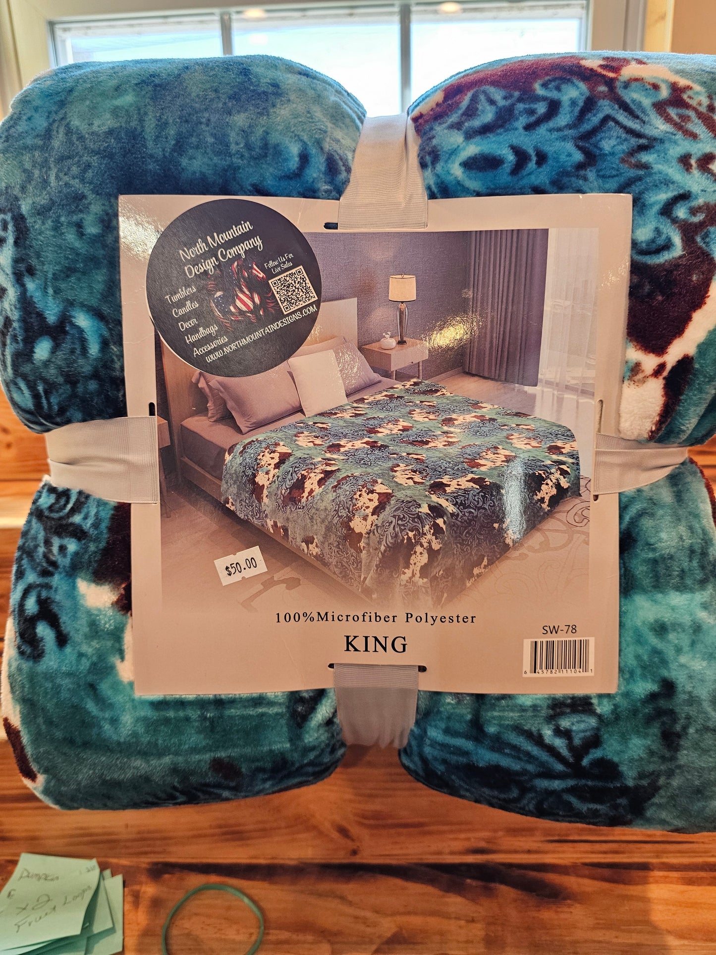 King Size Turquoise CowPrint Blanket