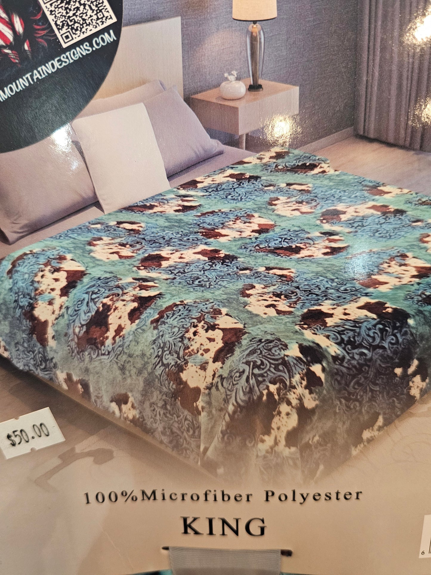 King Size Turquoise CowPrint Blanket