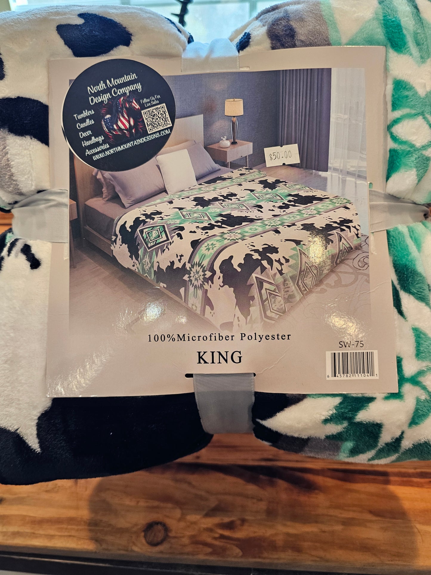 Mint Cowprint King Size Plush Blanket