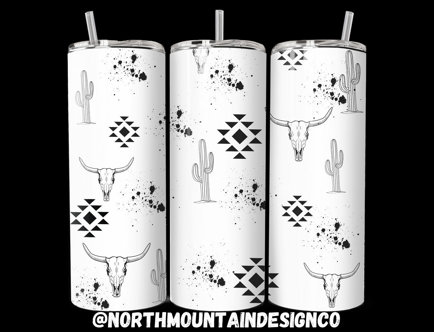 Black and white western 20oz tumbler