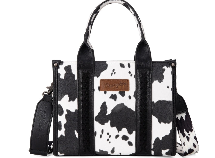Wrangler Cow Print Concealed Carry Tote/Crossbody - BLACK