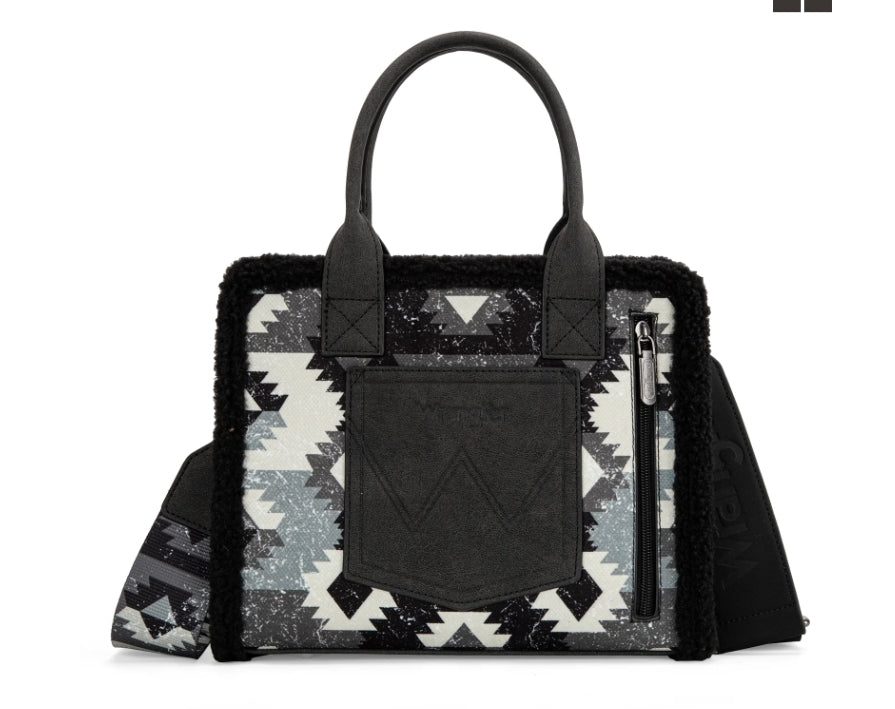 Wrangler Sherpa Southwestern Print Concealed Carry Small Canvas Tote/Crossbody Black
