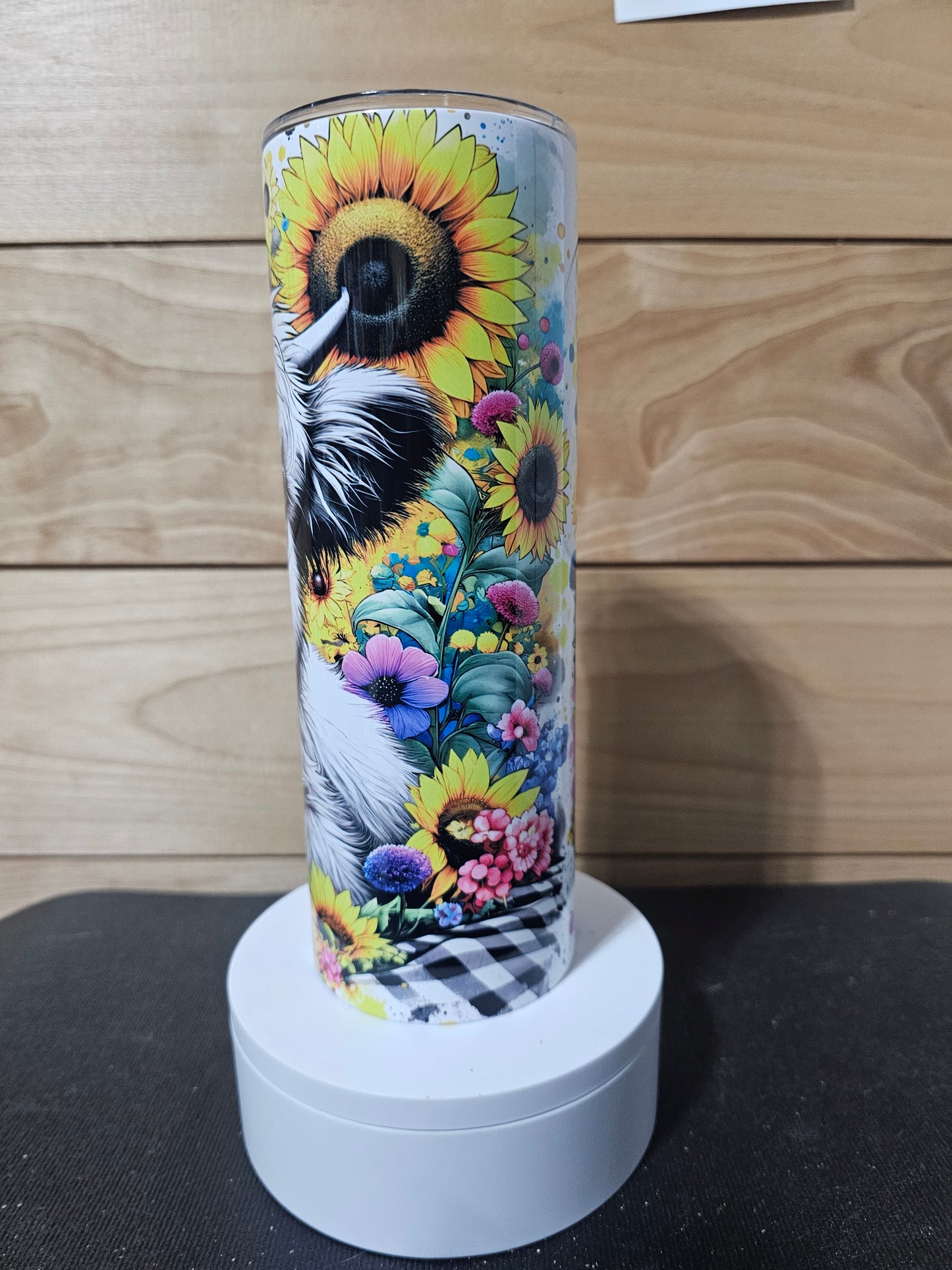 Highland Cow White with flowers 20oz Tumbler