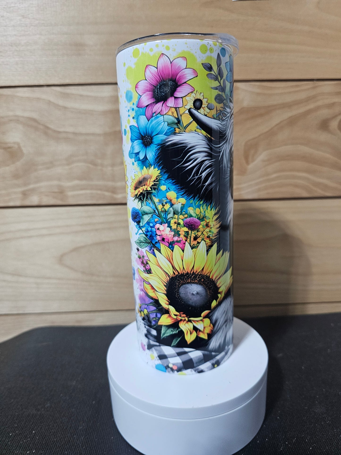 Highland Cow White with flowers 20oz Tumbler