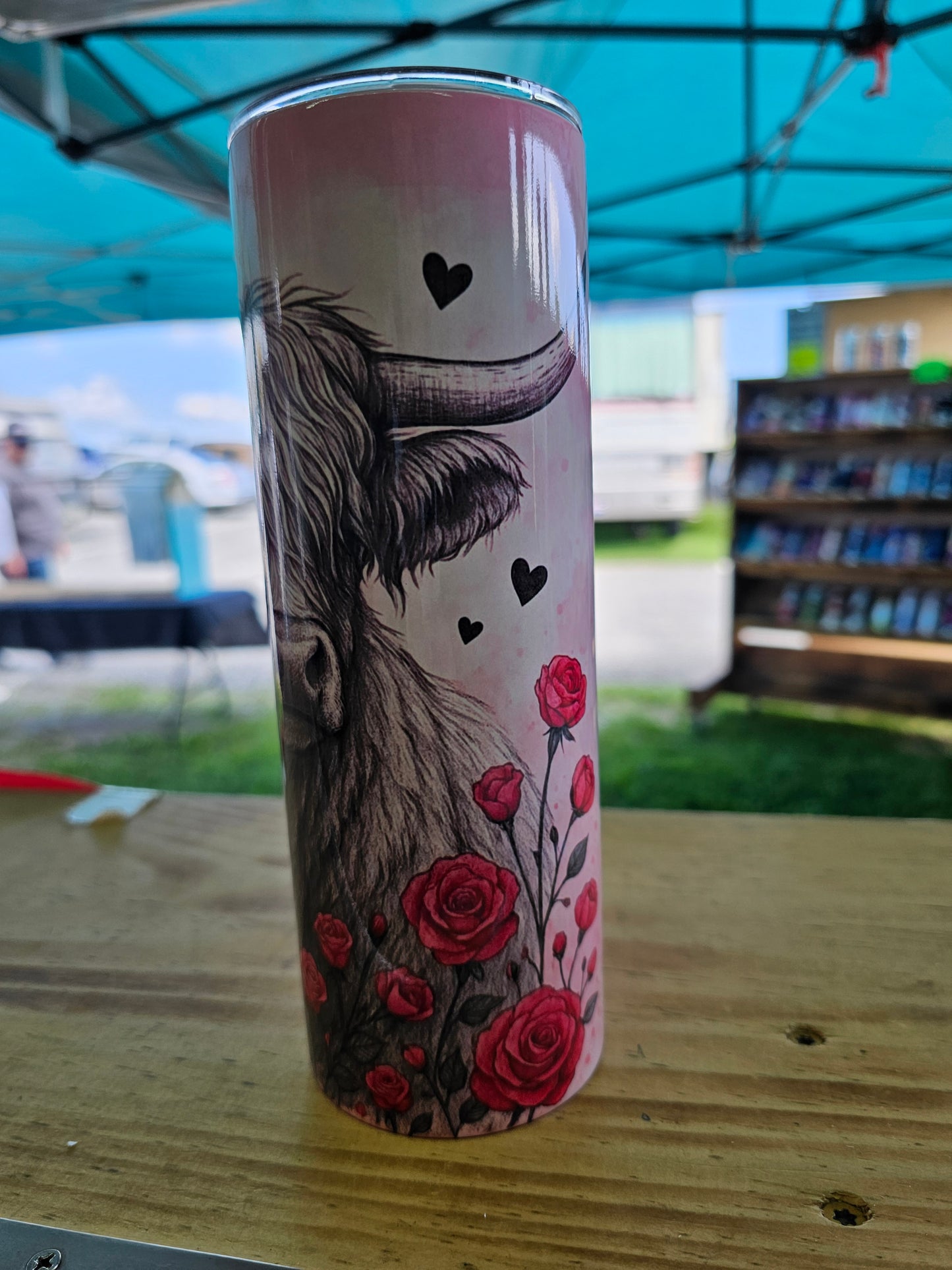 Highland Cow with roses 20oz Insulated Tumbler