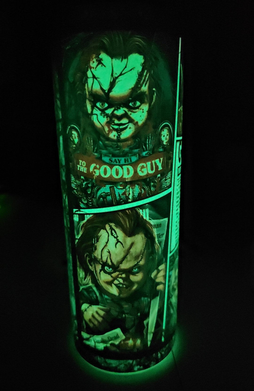 Chucky Collage shown on glow