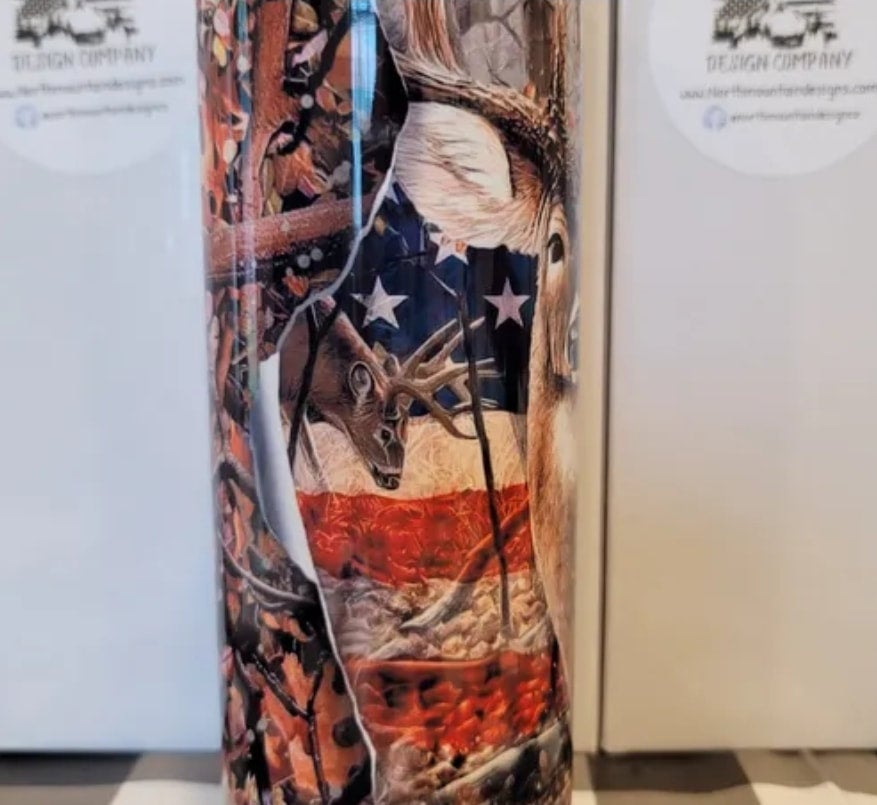 Whitetail Buck with Flag