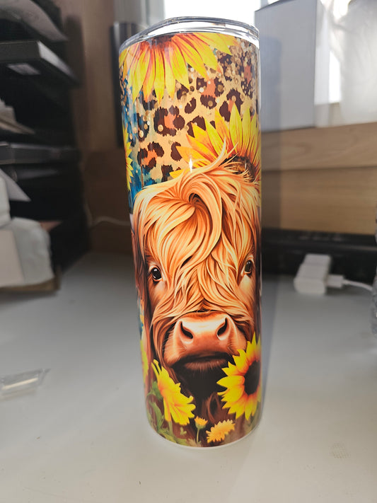 Highland Cow Sunflower Cheetah 20oz