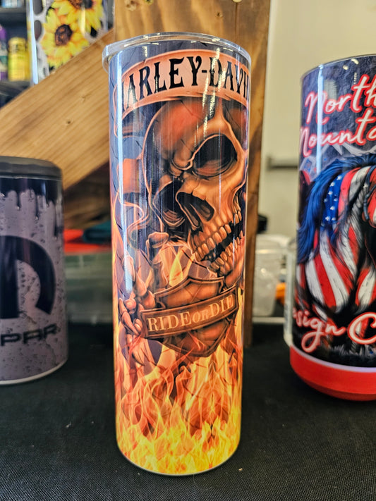 Motorcycle Skull Flames Orange
