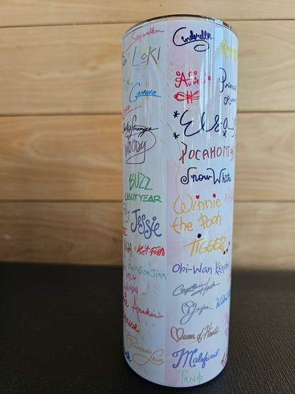Cartoon Magical Princess and Super Hero Autographs 20oz Tumbler