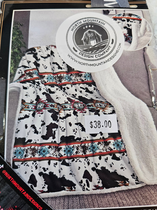 Mia Plush Sherpa Queen Cow Aztec Blanket