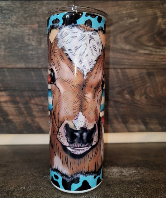 Calf Teal Background Cow